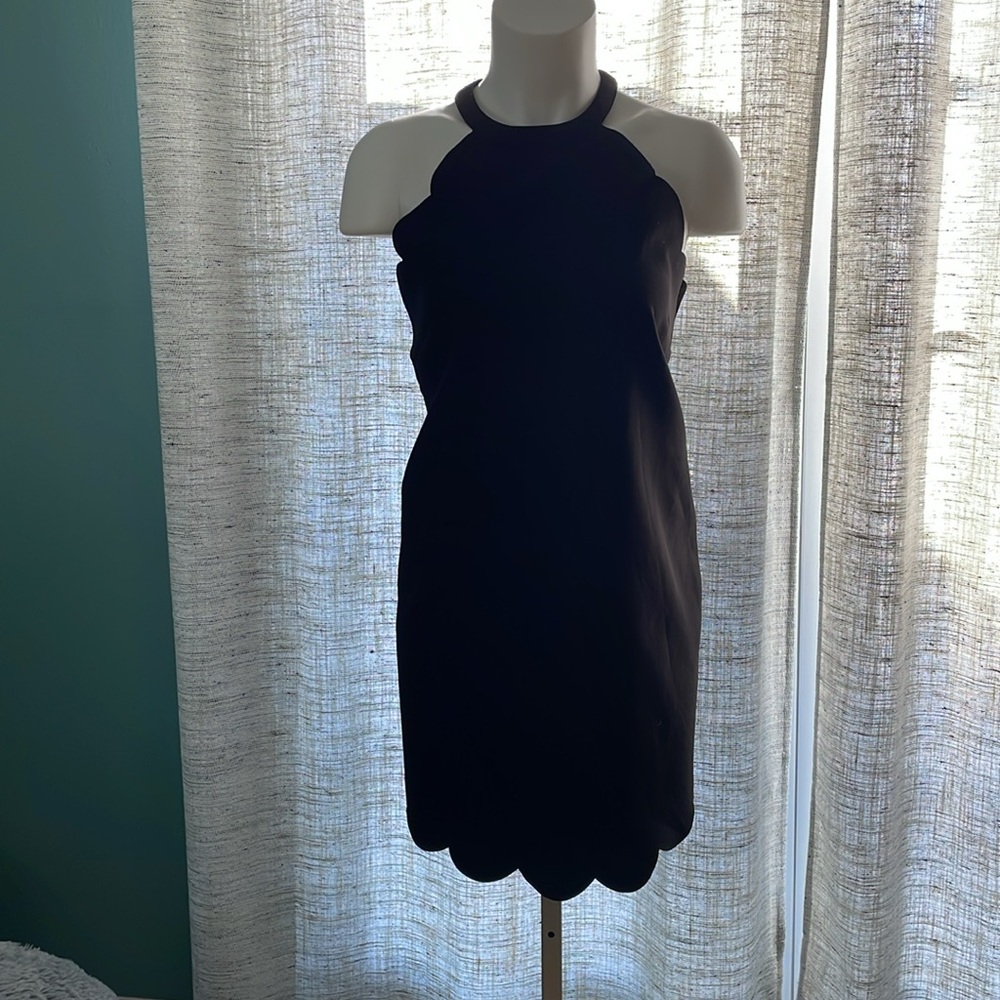 Nasty Gal Black Halter Dress with Scalloped Hems, Size M